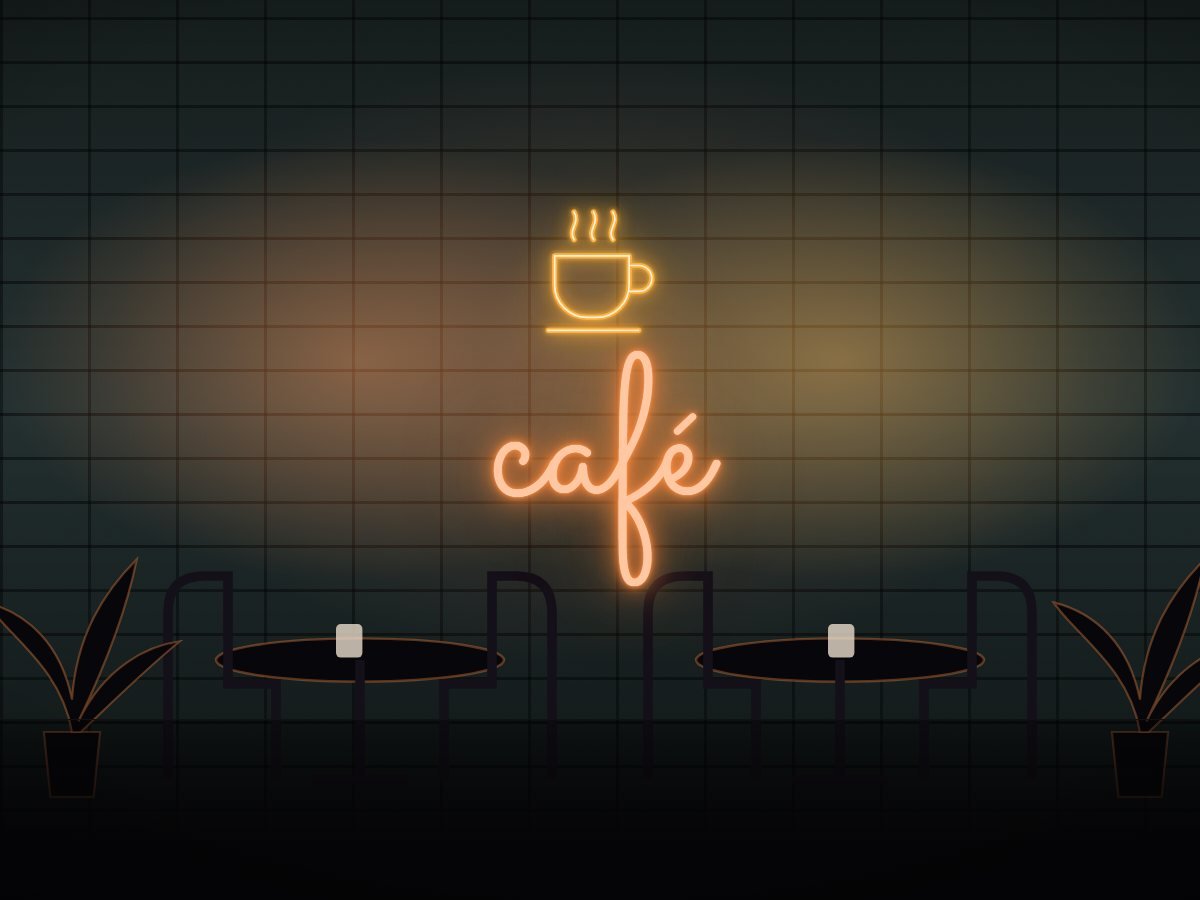 Neon sign for Cafés & restaurants
