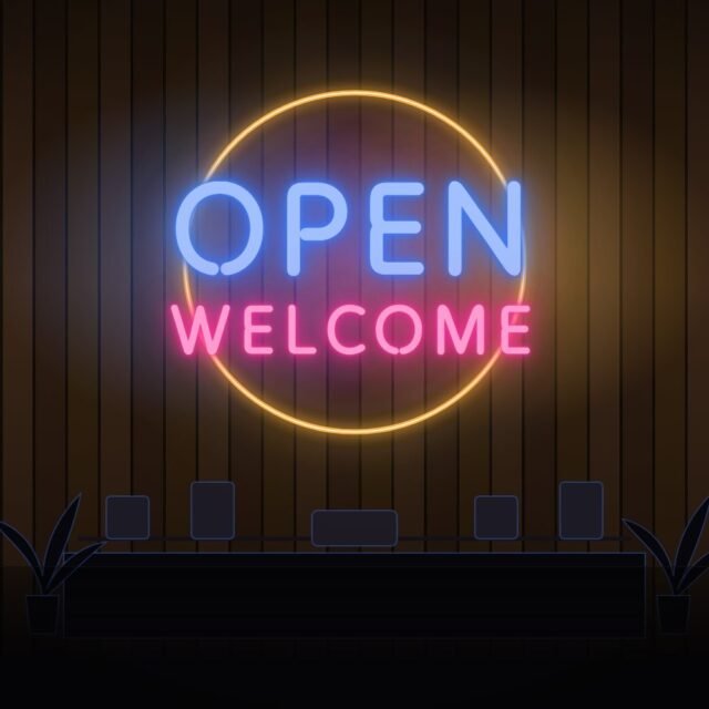 open neon sign for shop