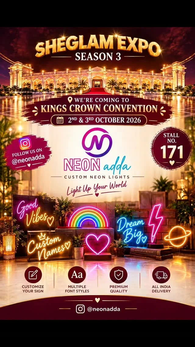 ✨ NEON ADDA IS PROUD TO BE A SPONSOR OF SHEGLAM EXPO – SEASON 3! ✨
Get ready, Hyderabad! 💄✨
The most exciting beauty, fashion & lifestyle experience is coming your way! 🔥
📍 King’s Crown Convention
📅 2nd & 3rd October 2026
🎪 SHEGLAM EXPO – SEASON 3
💡 Sponsored by Neon Adda
And yes… the amazing Farrhana Bhatt is going to be a part of this exciting experience! ❤️‍🔥
Come experience the glamour, entertainment, shopping & unforgettable moments — and don’t forget to visit Neon Adda! ✨💜
📸 Follow us: @neonadda
@sheglam_official @farrhana_bhatt
#SHEGLAM #SHEGLAMExpo #SHEGLAMExpoSeason3 #FarrhanaBhatt #FarrhanaBhatt